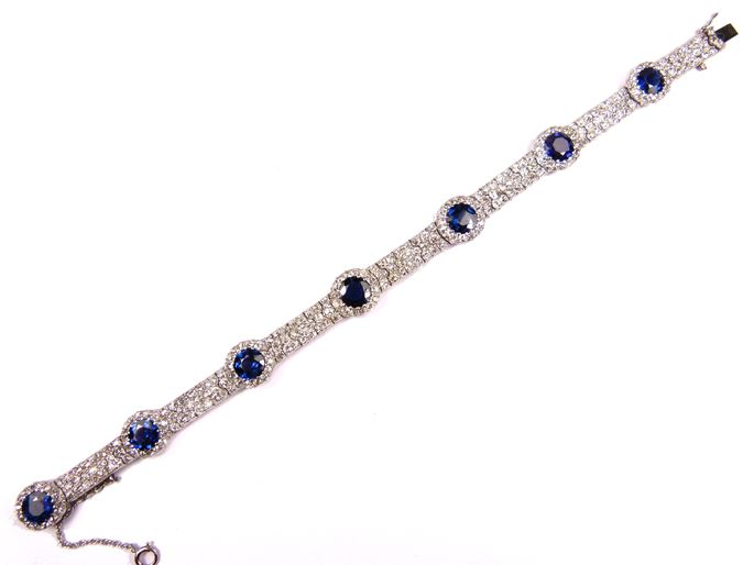 Antique diamond and sapphire cluster strap bracelet | MasterArt